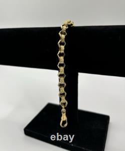Solid 9ct Gold on Silver 9 INCH Belcher Bracelet Hexagon Patterned