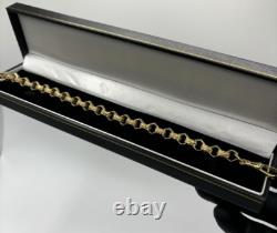 Solid 9ct Gold on Silver 9 INCH Belcher Bracelet Hexagon Patterned