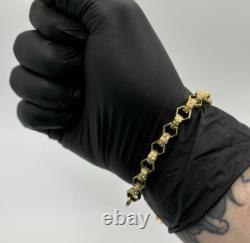 Solid 9ct Gold on Silver 9 INCH Belcher Bracelet Hexagon Patterned