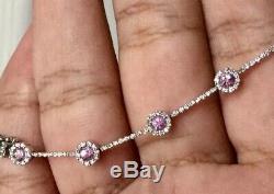 Solid 9ct White Gold Diamond Pink Sapphire Bracelet Tennis Bracelet