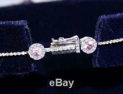 Solid 9ct White Gold Diamond Pink Sapphire Bracelet Tennis Bracelet