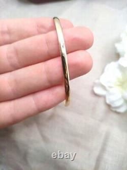 Solid 9ct Yellow Gold 3mm Stacker Bangle D Shape Fixed Cuff 9k 375 65mm Wide