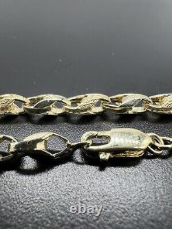 Solid 9ct Yellow Gold 7.5 Inch Plain & Engraved Chunky Tulip Bracelet 5mm Wide