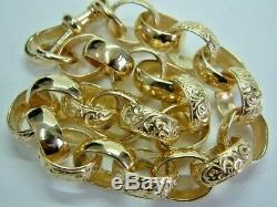 Solid 9ct Yellow Gold Chunky Patterned Belcher Linked Bracelet 10.25 Inches