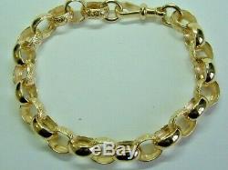 Solid 9ct Yellow Gold Chunky Patterned Belcher Linked Bracelet 10.25 Inches