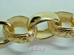 Solid 9ct Yellow Gold Chunky Patterned Belcher Linked Bracelet 10.25 Inches