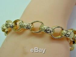 Solid 9ct Yellow Gold Chunky Patterned Belcher Linked Bracelet 10.25 Inches