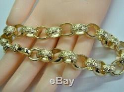 Solid 9ct Yellow Gold Chunky Patterned Belcher Linked Bracelet 10.25 Inches