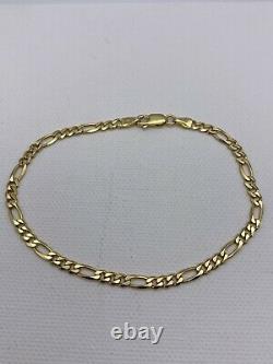 Solid 9ct Yellow Gold Mens 4mm Figaro Link Bracelet 8.5 inch