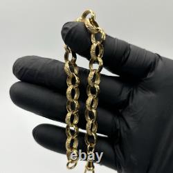 Solid 9ct Yellow Gold On Silver 8.5 Inch Light Oval Belcher Bracelet