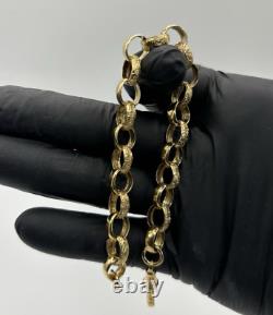 Solid 9ct Yellow Gold On Silver 8.5 Inch Light Oval Belcher Bracelet