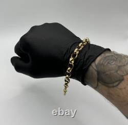 Solid 9ct Yellow Gold On Silver 8.5 Inch Light Oval Belcher Bracelet