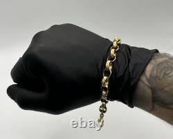 Solid 9ct Yellow Gold On Silver 8.5 Inch Light Oval Belcher Bracelet