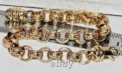 Solid 9ct Yellow Gold On Silver 8.75 Inch Men's Belcher Bracelet