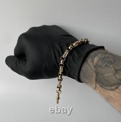 Solid 9ct Yellow Gold On Silver 8 Inch Gypsy Link Belcher Bracelet Womens, Men
