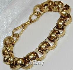 Solid 9ct Yellow Gold On Silver 9.5 Inch Heavy Men's Chunky Belcher Bracelet