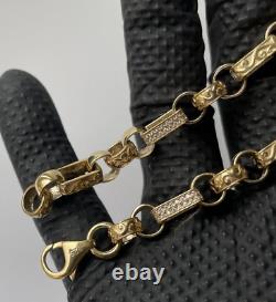 Solid 9ct Yellow Gold On Silver 9 Inch Gypsy Link Belcher Bracelet Womens, Men