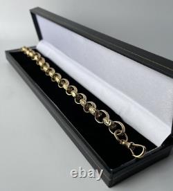 Solid 9ct Yellow Gold On Silver 9 Inch Heavy Men's Belcher Bracelet