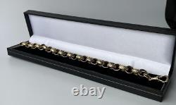 Solid 9ct Yellow Gold On Silver 9 Inch Heavy Men's Belcher Bracelet