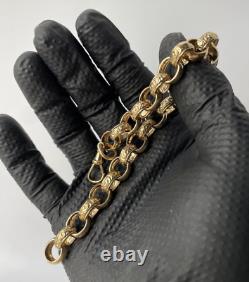 Solid 9ct Yellow Gold On Silver 9 Inch Heavy Men's Belcher Bracelet