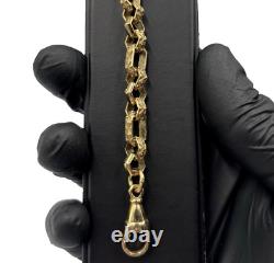 Solid 9ct Yellow Gold On Silver 9 Inch Hex Gypsy Link Belcher Bracelet