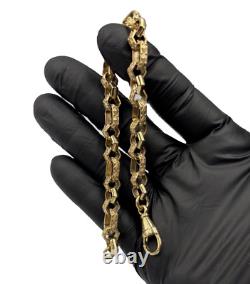 Solid 9ct Yellow Gold On Silver 9 Inch Hex Gypsy Link Belcher Bracelet