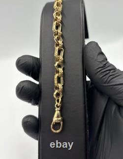 Solid 9ct Yellow Gold On Silver 9 Inch Hex Gypsy Link Belcher Bracelet