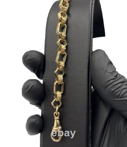 Solid 9ct Yellow Gold On Silver 9 Inch Hex Gypsy Link Belcher Bracelet