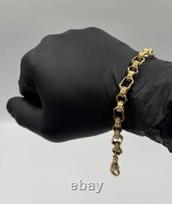 Solid 9ct Yellow Gold On Silver 9 Inch Hex Gypsy Link Belcher Bracelet