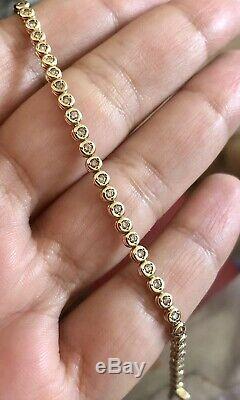 Solid 9ct Yellow Gold Solitaire Diamond Tennis Bracelet 1ct Bezel Set 100 Pts