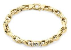 Solid 9ct Yellow Gold Textured Double Link Chain Bracelet 23cm/9 Womens Gift