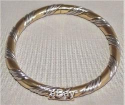 Solid 9ct Yellow & White Gold HEAVY 18.4g Oval Rope Hinged Bangle Bracelet