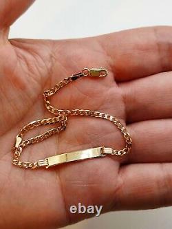 Solid 9ct yellow gold Child's or ladies dainty Identity curb bracelet Name tag