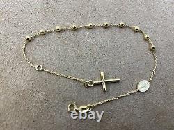 Solid Genuine 9ct Yellow Gold 2mm Rosary Beads St Christopher Bracelet 7.5'' New