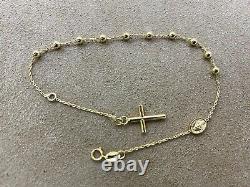 Solid Genuine 9ct Yellow Gold 2mm Rosary Beads St Christopher Bracelet 7.5'' New