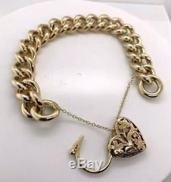 Solid Gold Bracelet 9ct Yellow Gold Curb with Padlock 19.5cm Preloved RRP $7900