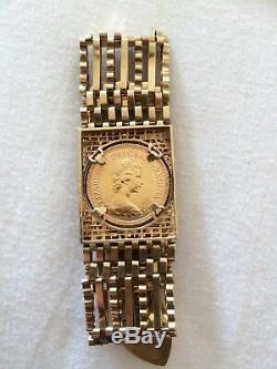 Sovereign gate bracelet. 9ct gold 7 bar bracelet with 22ct Gold sovereign 1978
