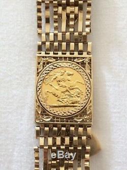 Sovereign gate bracelet. 9ct gold 7 bar bracelet with 22ct Gold sovereign 1978