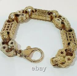 Star & Bar 9ct Gold Bracelet 72.6 grams Men's HEAVY SOLID Patterned