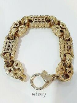 Star & Bar 9ct Gold Bracelet 72.6 grams Men's HEAVY SOLID Patterned