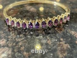 Stunning 9ct Gold Amethyst & Diamond Bangle Bracelet