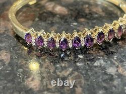 Stunning 9ct Gold Amethyst & Diamond Bangle Bracelet