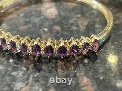 Stunning 9ct Gold Amethyst & Diamond Bangle Bracelet