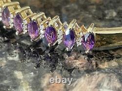 Stunning 9ct Gold Amethyst & Diamond Bangle Bracelet