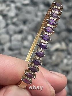 Stunning 9ct Gold Amethyst & Diamond Bangle Bracelet