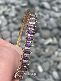 Stunning 9ct Gold Amethyst & Diamond Bangle Bracelet