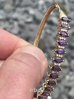 Stunning 9ct Gold Amethyst & Diamond Bangle Bracelet