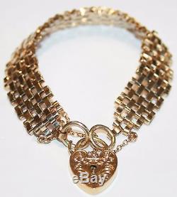 Stunning 9ct Gold Gate Link Bracelet With Engraved Padlock 17.8 Grams