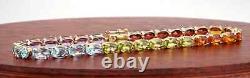 Stunning 9ct Yellow Gold Rainbow Stone Set 7.4/18.5cm Tennis Bracelet