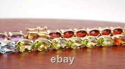 Stunning 9ct Yellow Gold Rainbow Stone Set 7.4/18.5cm Tennis Bracelet